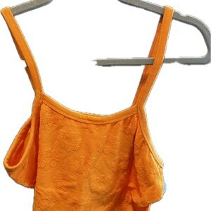 Orange Floral Textured Tank Top